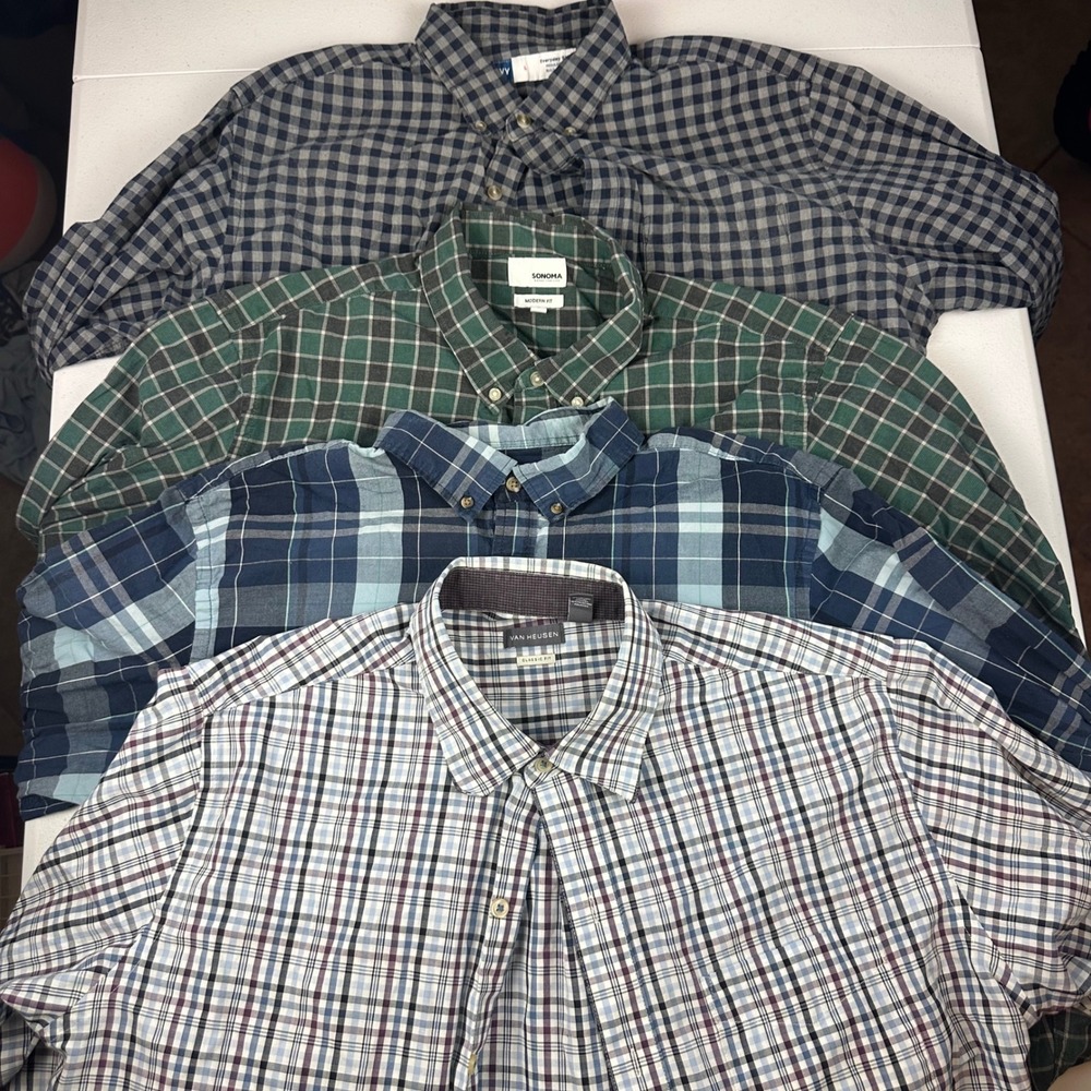 Lot of 4 Old Navy Van Heusen Sonoma Shirts Mens L Multicolor Plaid Button Down